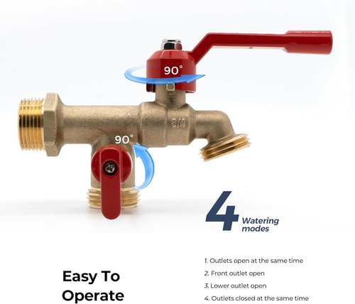 Outdoor Faucet with Double Outlet, 3/4 in NPT Brass Frost-Proof Garden Water Fau - Picture 5 of 12