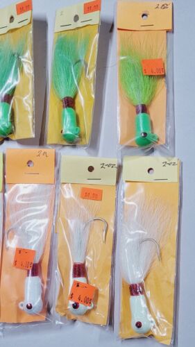 16 Stück - Bucktail Jigs Striper Köder 2oz grün gelb weiß Fluke Köder Set - Bild 2 von 4