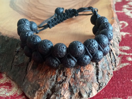 Pulsera de corazón salvaje de piedra de lava doble alambre de macramé de cuen... - Imagen 11 de 14