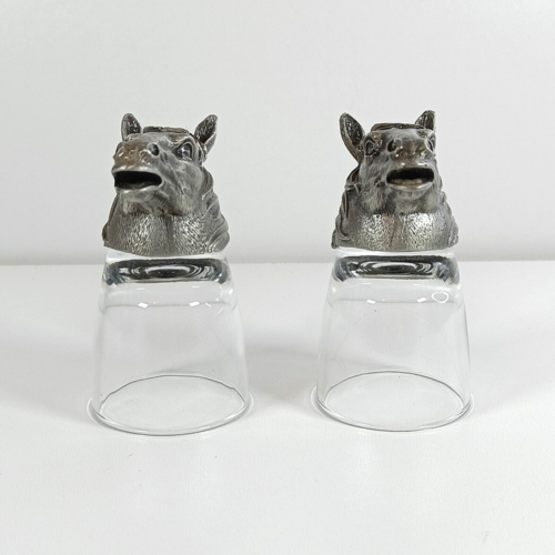 Vintage Pewter Horse Head Shot Glasses Set of Two Boxed - Foto 10 di 22