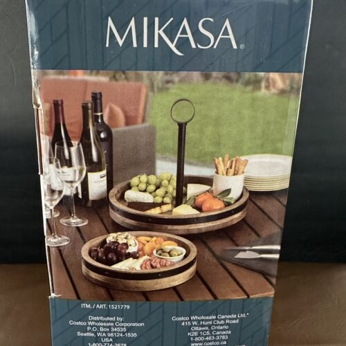Mikasa 2 Tier Lazy Susan Mango Wood & Burnished Iron Band Frame Configure 3 Ways - Picture 11 of 13