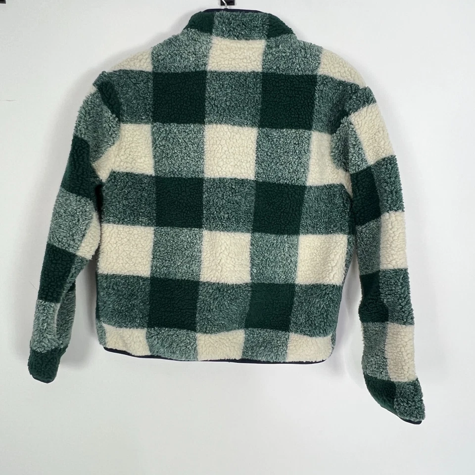 NUEVO CON ETIQUETAS J. Chaqueta Sherpa Crew Niños Niños Grande 10-11 Verde Blanco A Cuadros Piel Sintética Cremallera Foto 2 de 4