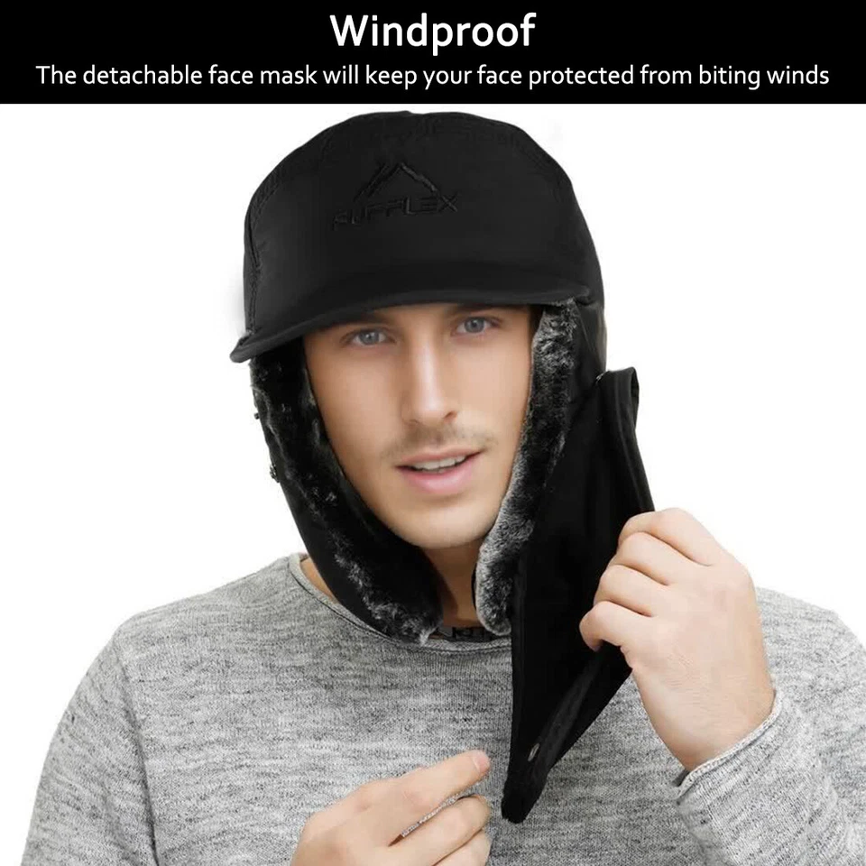Мужчины зимние уха клапан траппер шляпа авиатор лицо маска тепловой теплый мех лыж крышка женщин - Изображение 3 из 4