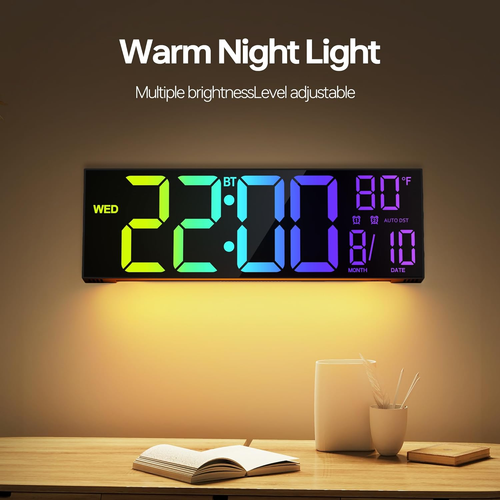16.2" Large Digital Wall Clock with Bluetooth Sync, Alarm, Big LED, 8 RGB Color, - Picture 9 of 12