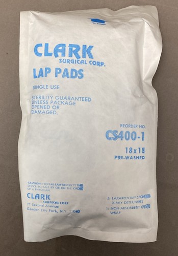 NEW Case of 100 Clark Surgical Pre-Washed Lap Sponges 18x18 CS400-1 (20 pk/5 ea) - Picture 1 of 2