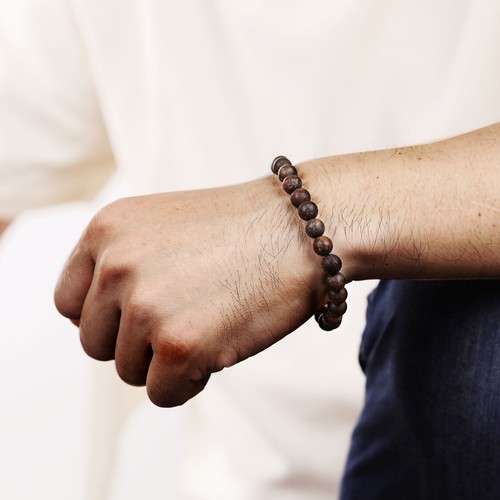 Black Ion Plated Stainless Steel Bronzite Stretch Beaded Bracelet - 8.5 Inch - Picture 2 of 5