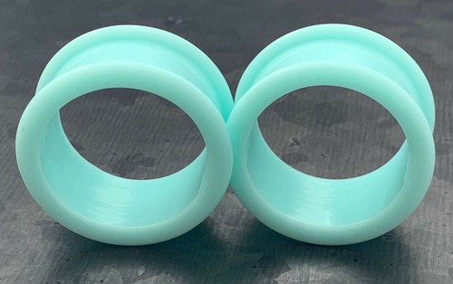 PAIR Teal Solid Silicone Tunnels Double Flare Plugs Earlets Gauges up to 2 inch! - Picture 2 of 6