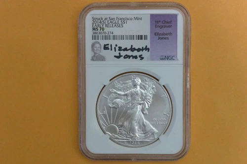 2014(S) American Silver Eagle Dollar 1oz NGC MS70 EARLY RELEASES ELIZABETH JONES