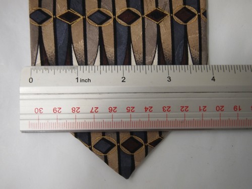 Vtg Bruno Piatelli Mens Necktie Tie Beige Blue Brown Geometric 57" - Picture 4 of 4