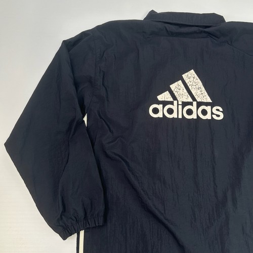 Adidas Jacket Men Medium Spell Out Stripe Logo Zip Pocket Party Run Gym Core Go - Picture 14 of 17