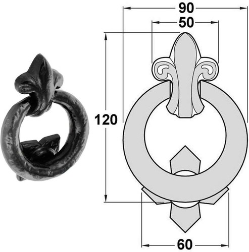 Llamador de anillo de puerta, 120 mm x 90 mm, negro antiguo, paquete de 1 - Imagen 5 de 6