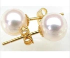 Charming AAA+ 8-8.5mm real natural Akoya white round pearl earrings 14k gold