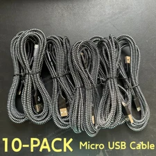 10Pack Lot Micro USB Fast Charger Cable Data Braided Cord For Samsung Android LG