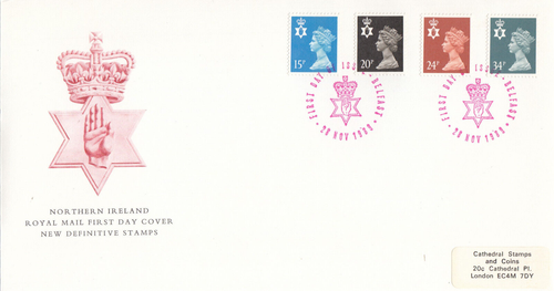34p 24p 20p 15p GB North Ireland Definitive FDC Belfast 1989 CLEARANCE (144340)