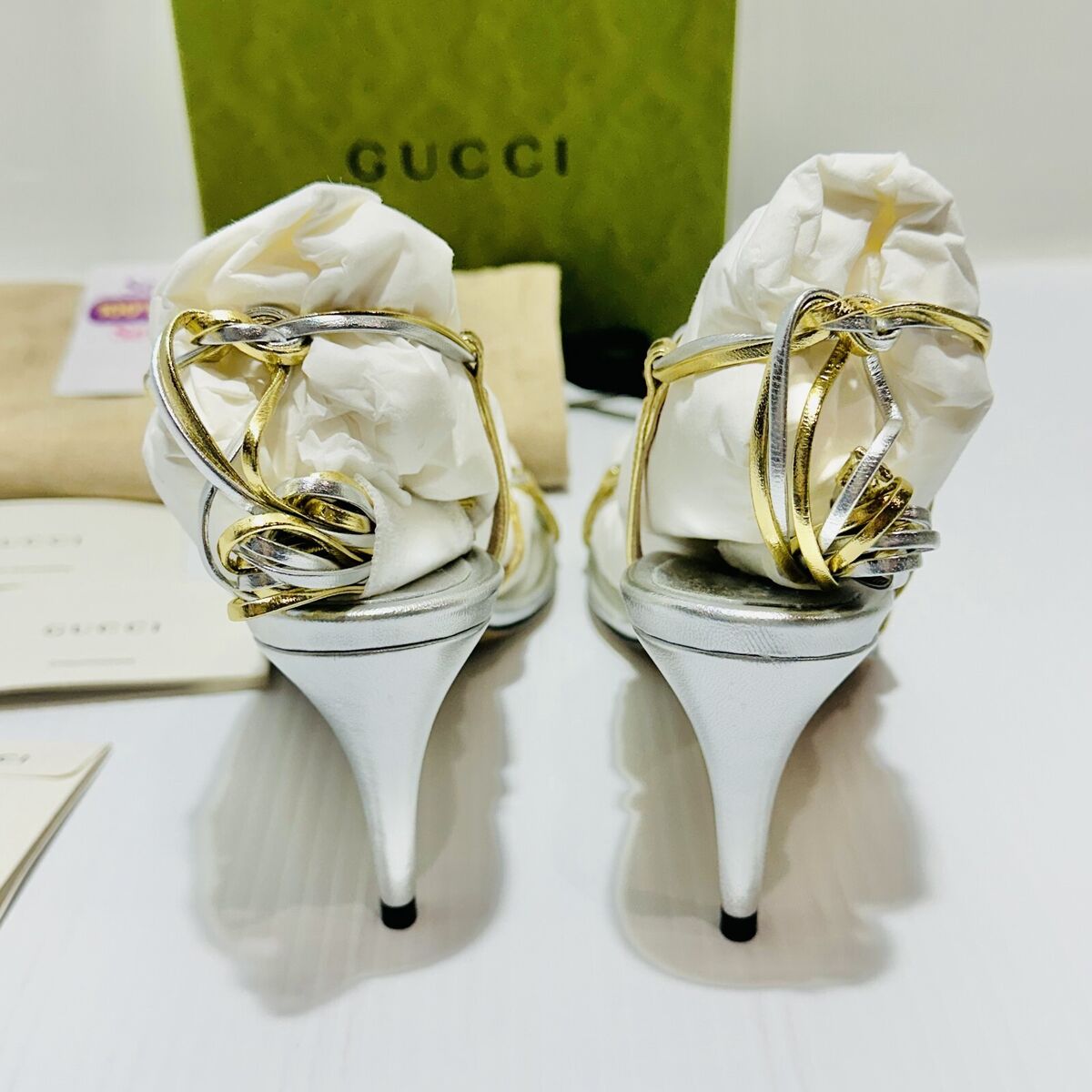 Gucci Interlocking G Gold Silver Slingback Strappy Heel Gucci Interlocking G Gold Silver Slingback Strappy Heel