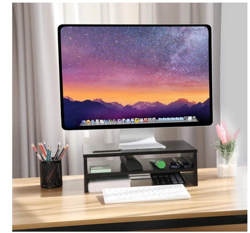 Monitor Stand Riser, 2-Tier Wood Office Desk Storage Organizer for Black02 - Picture 5 of 7