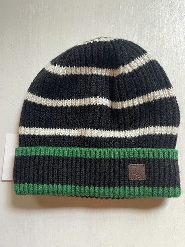 Janie And Jack Winter Hat Boy’s 0-6 Months Knit Beanie Black Green Stripe NWT