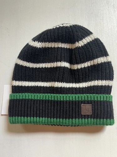 Chapeau d'hiver Janie And Jack garçon 0-6 mois tricoté beanie noir vert rayé neuf avec étiquettes - Photo 1/3