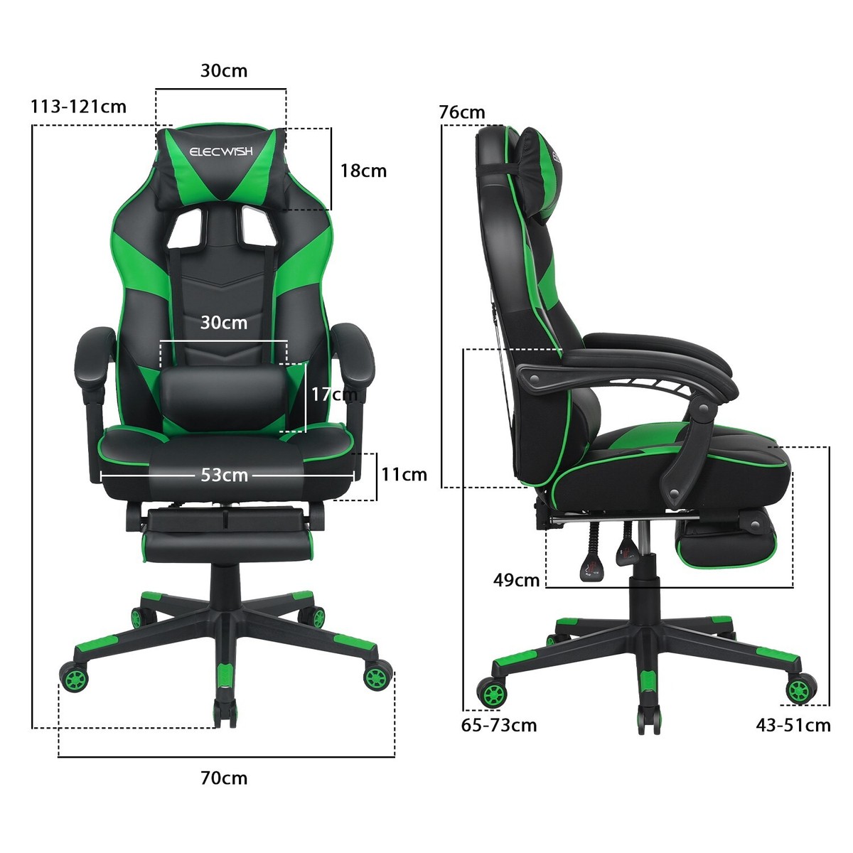 Green gaming sale chair with footrest