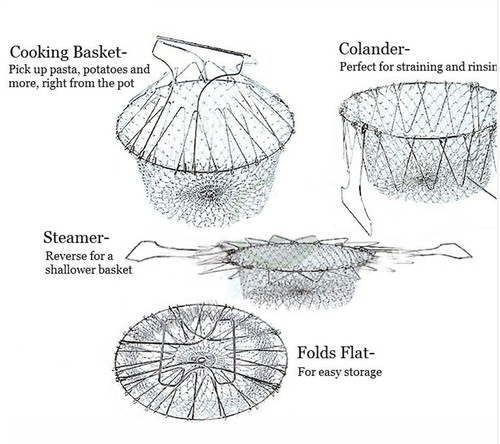 Chef Foldable Steam Rinse Strain Fry Basket Strainer Kitchen Cooking Tools B