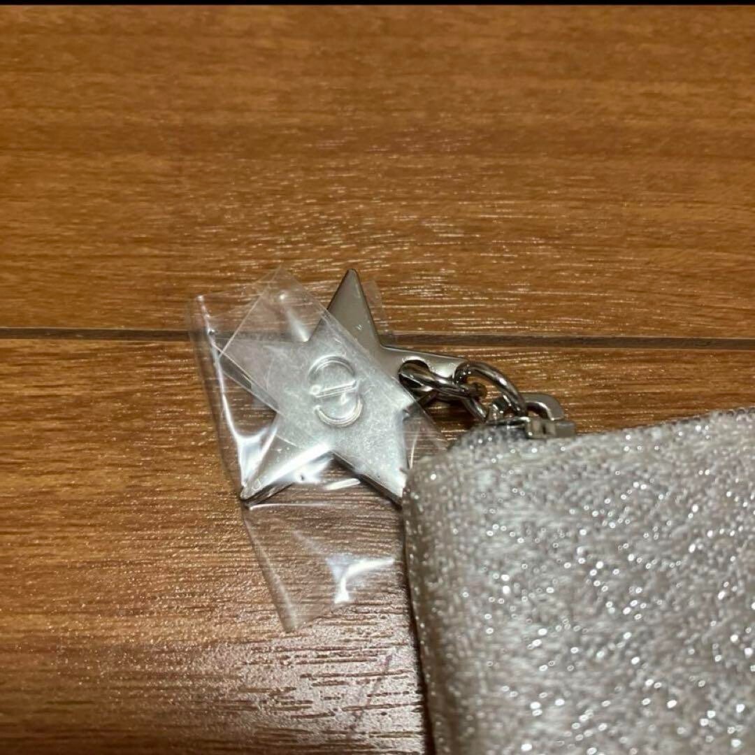 Dior Thin Pouch Clutch Silver Novelty Logo Star Charm Lamé