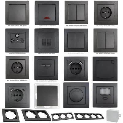 MCPOWER "Flair" Anthrazit Steckdosen Serie Taster Schalter USB RJ45 Steckdose LED Dimmer