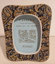 TAKAHASHI SAN FRANCISCO PAISLEY CERAMIC PHOTO FRAME PICTURE JAPAN 1983 BLUE GOLD