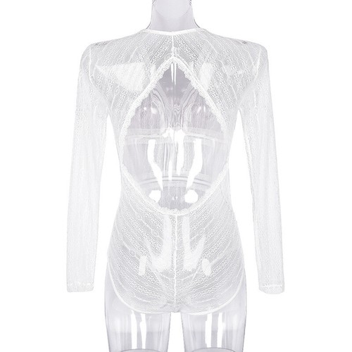 Sexy Damen Mädchen V-Ausschnitt Spitze Body Langarm Overall Strampler Freizeit Tops - Bild 7 von 10