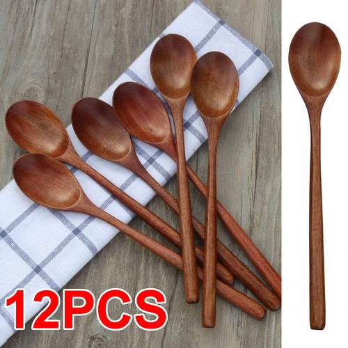 Wooden Spoons 12PCS 9Inch For Eating Mixing Stirring, Long Handle Spoon Japanese - Picture 4 of 10