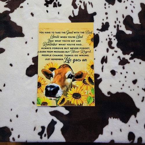 Poema de vaca girasol letrero de lata puerta hogar decoración de pared metal - Imagen 9 de 9