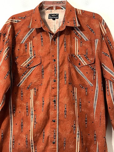 Roper Rust Aztec Print Pearl Snap Shirt Mens Size L Western Long Sleeve Cowboy - Picture 2 of 5