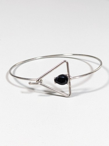 Silver Tone Black Teardrop Rhinestone Triangle Bangle Bracelet 7 inches