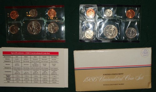 1986 US MINT UNCIRCULATED 10 COIN SET - WITH BOTH P AND D MINT COINS - 第 2/2 張圖片