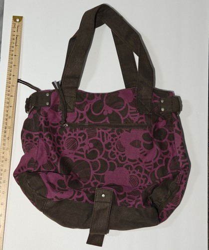 Vintage Y2K Roxy Canvas Tote Bag Logo Brown And Pink Floral With Pockets - Picture 2 of 10