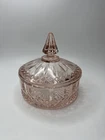 Vintage Indiana Glass Pink Covered Candy Dish Diamond Point Depression Trinket