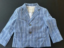 NWT Janie & Jack Tattersall Linen Cotton Blazer Cadet Blue Size 3