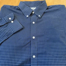 L.L. Bean Traditional Fit XL Long Sleeve Button Shirt Navy Blue Check Cotton