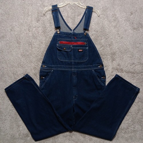 Dickies Overalls Men 40x30 Blue Denim Jean Carpenter Bibs Pants Western Workwear