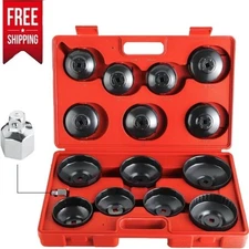 16Pcs Oil Filter Wrench Set Cup Type Removal Tool Socket Kit 1/2" 3/8" Adaptor
