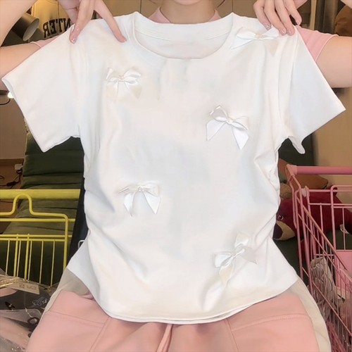 Fashion Forward Damen Cropped T-Shirt mit süßer Schleife und kurzen Ärmeln - Picture 12 of 32