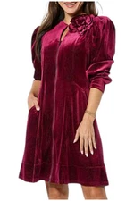 C Wonder by Christian Siriano Women's Seamed Velvet Midi Dress Merlot