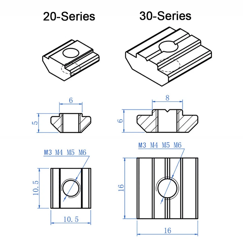 5 Stk. T-Mutter Gewinde M3 M4 M5 M6 Robust Schiebemutter 20/30 Serie Aluminium - Bild 3 von 4