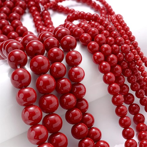 Red Coral Look Round Spacer Beads for DIY Jewelry Making 4mm to 12mm Loose Set - Picture 2 of 11