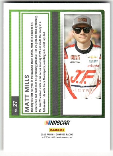 MATT MILLS 2025 Donruss NASCAR Red and Blue #27 - Picture 2 of 2