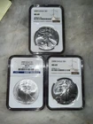 2008, 2008, 2009 MS69 NGC Silver Eagles 3 Troy Oz Of Silver Total