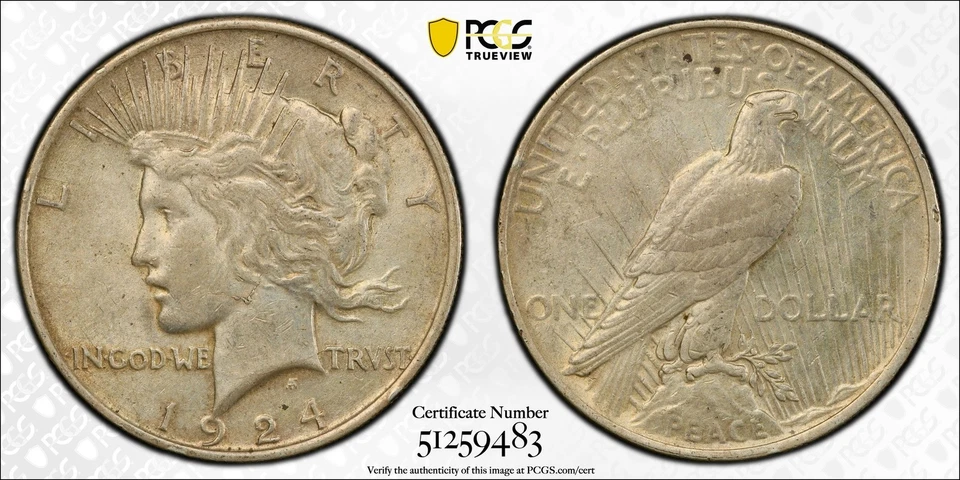 1924 Peace Dollar PCGS XF-45 VAM 1AA Broken Jaw RARE! - Image 3 of 3