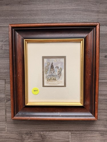 Stampa colorata a mano firmata Jerzy Nems "Rothenburg", 1988 - arte incorniciata. (C6)