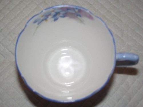 SHELLEY SELTENE ANTIKE TEETASSE UND UNTERTASSE BLAU SPRAY DESIGN, NUMMERIERT UND SIGNIERT - Bild 5 von 6