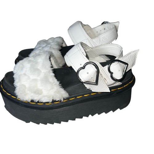DR MARTENS AIR WAIR BOSS SOFFICI SANDALI PLATEAU PELLICCIA SINTETICA BIANCHI TAGLIA 6 donna - Foto 2 di 9
