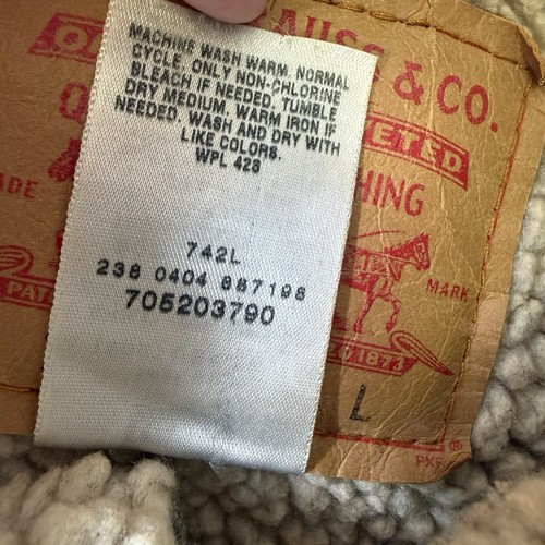 Levis 70520 Sherpa Lined Denim Trucker Jacket Mens L Vintage Wash Distressed Y2K - Bild 7 von 14